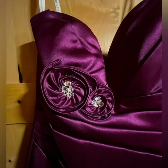 Belsoie Royal Purple Supreme Satin Strapless Dress. Size 12 - Picture 2 of 6